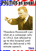 While Roosevelt was campaigning in Wisconsin in 1912, he was shot by a saloonkeeper named John Schrank. The bullet lodged in his chest after penetrating his steel eyeglass case and a folded copy of his 50 page speech.